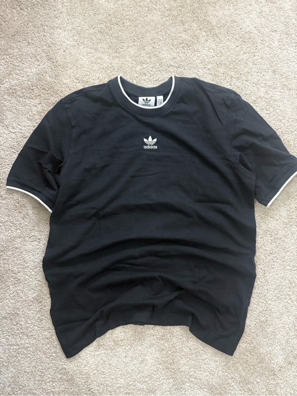 adidas Black Short-Sleeve Crew Tee with White Trim